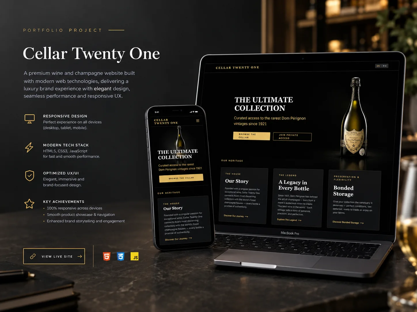 Cellar Twenty One site showing champagne bottles resting in a dark cellar